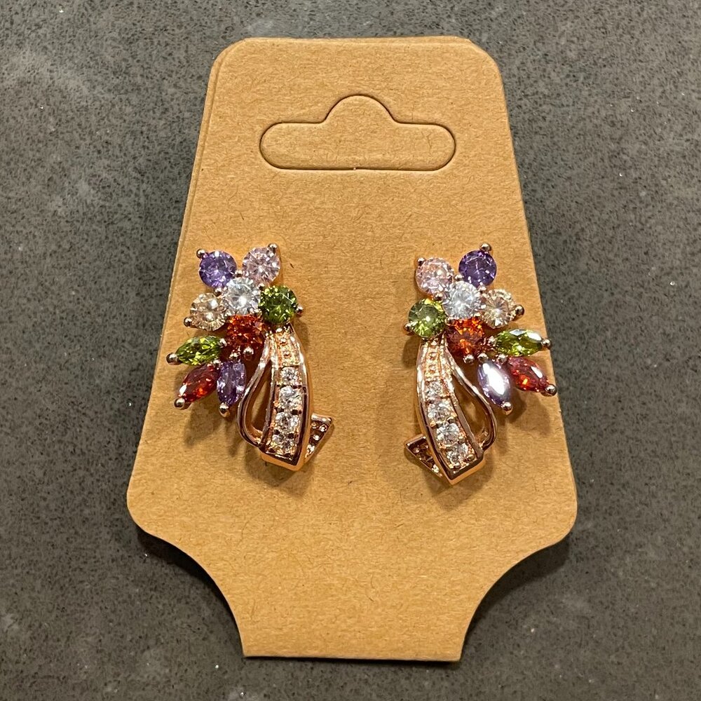 Multicolor Cubic Zirconia Flower Drop Stud Earrings